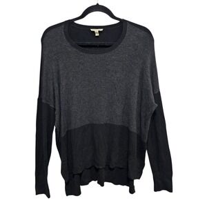 Eileen Fisher Color Block Grey & Black Viscose‎ Nylon Knit Sweater Pullover Sz M